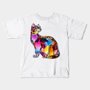 Colourful Crystal Glass Cat Figurine Kids T-Shirt